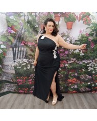 Vestido Gala Noa Negro con Capa y Pedrería - Fiesta Noche