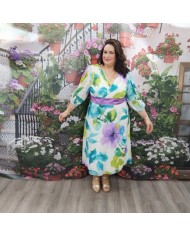 Vestido Estar Midi Floral Fajín Lila - Invitada Primavera