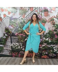 Vestido Carlota Turquesa Cruzado - Invitada Día Manga Francesa