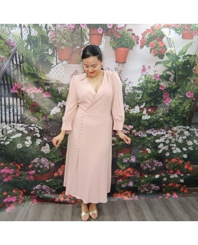 Vestido Midi Brenda Rosa Palo Cruzado - Invitada Día Elegante