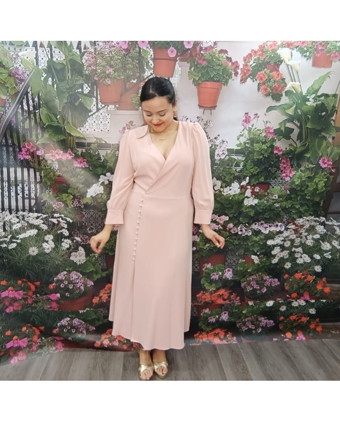 Vestido Midi Brenda Rosa Palo Cruzado - Invitada Día Elegante