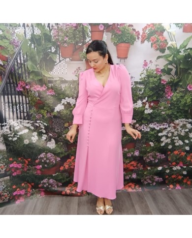 Vestido Midi Brenda Rosa Palo Cruzado - Invitada Día Elegante