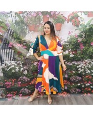 Vestido Midi Tamara Estampado Abstracto Escote V Profundo