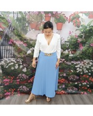 Conjunto Bianca Blusa Blanca Falda Azul Celeste - Invitada Boda