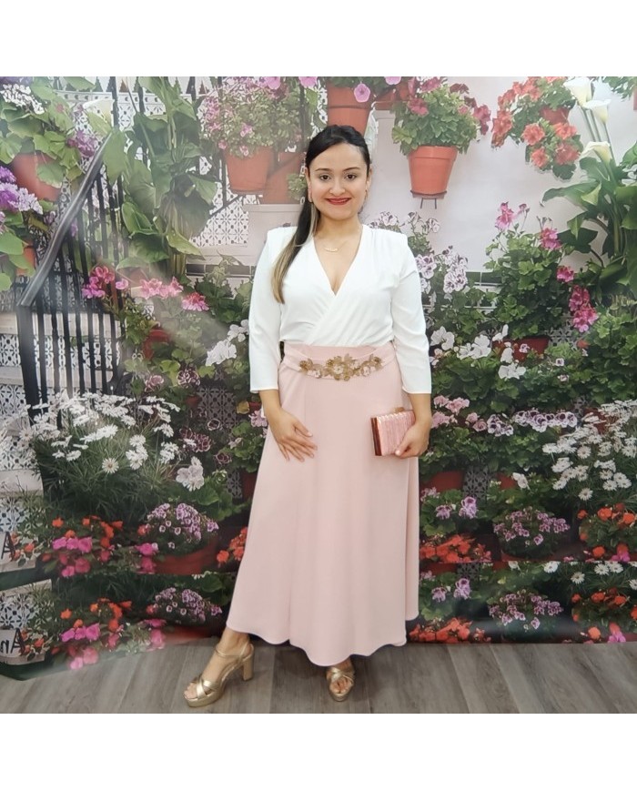 Conjunto Bianca Blusa Blanca Falda Azul Celeste - Invitada Boda