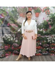 Conjunto Bianca Blusa Blanca Falda Azul Celeste - Invitada Boda