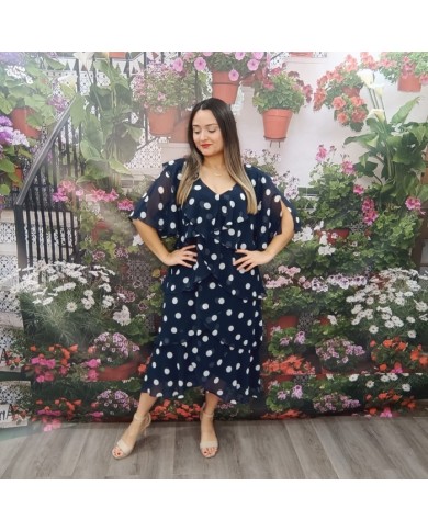 Vestido Midi Delia Topo Lunares Volantes - Estilo Flamenco
