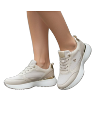 Deportivas Diosa Beige y Oro - Sneakers Plataforma Mujer