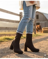 Botín Calcetín Marrón - Tacón Bloque y Plataforma de Punto