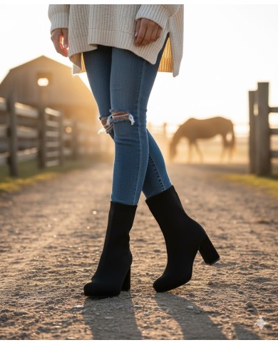 Botín Calcetín Marrón - Tacón Bloque y Plataforma de Punto