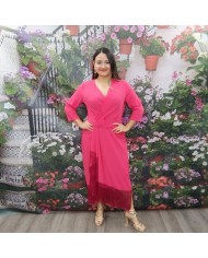 VESTIDO REICHEL T. 46 | Fucsia, Cruzado y Flecos | Invitada