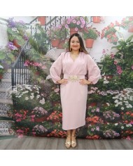 VESTIDO ÉCIJA | Rosa Palo, Mangas Volumen y Cinturón Joya | Madrina