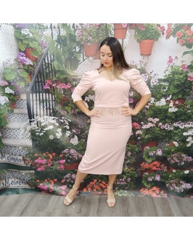 **Vestido Reina Rosa Palo Midi