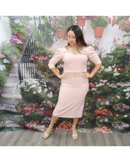 **Vestido Reina Rosa Palo Midi