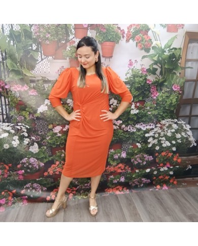 VESTIDO MONTSERRAT | Naranja, Nudo y Mangas Volumen | Cóctel