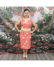 VESTIDO ÁVILA | Estampado Coral Floral y Fajín Beige | Invitada