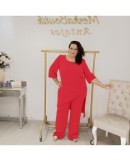 Conjunto GALILEO Rojo | Traje Pantalón Capa | Invitada Tallas Grandes