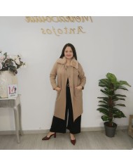 Abrigo POCAHONTAS Camel | Pelo Desmontable & Largo | Doble Botonadura
