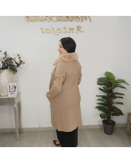 Abrigo POCAHONTAS Camel | Pelo Desmontable & Largo | Doble Botonadura