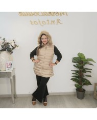 Chaleco VIRGINIA Puffer | Capucha Pelo & Largo | Negro y Beige
