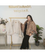 Capa LENTEJUELA y Pelo | Dorado/Nude | Fiesta & Gala