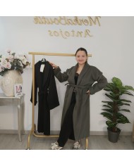 Abrigo SETENIL Corte Bata | Verde Militar & Negro | Cinturón Ajustable