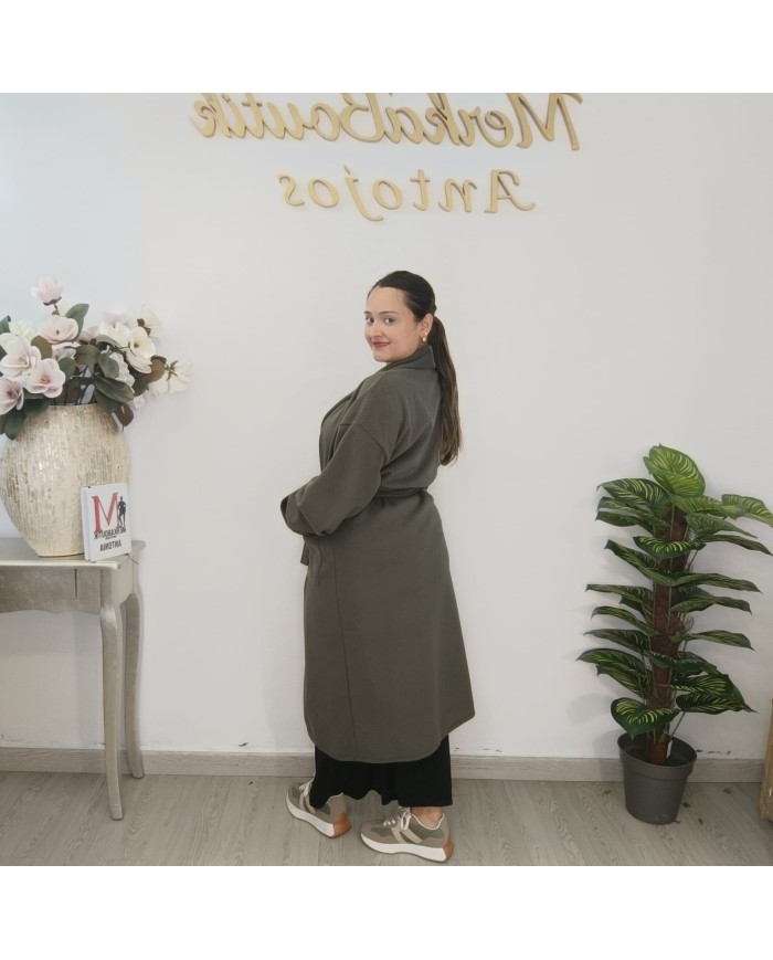 Abrigo SETENIL Corte Bata | Verde Militar & Negro | Cinturón Ajustable