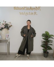 Abrigo SETENIL Corte Bata | Verde Militar & Negro | Cinturón Ajustable