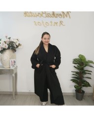 Abrigo SETENIL Corte Bata | Verde Militar & Negro | Cinturón Ajustable