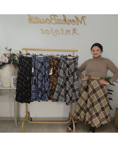 Falda Cuadro Bolsillo Lana | Falda Corta Tweed Invierno | Antojos
