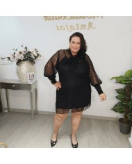 Vestido Encaje Velazquez manga larga abullonada  negro con lazada en el cuello vista 3