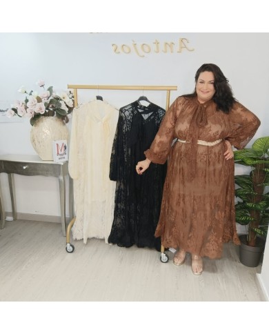 Vestido Encaje Maxi Manga Larga Cchocolate vista 2