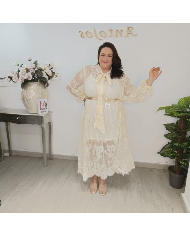 Vestido Encaje Maxi Manga Larga Hielo vista 3