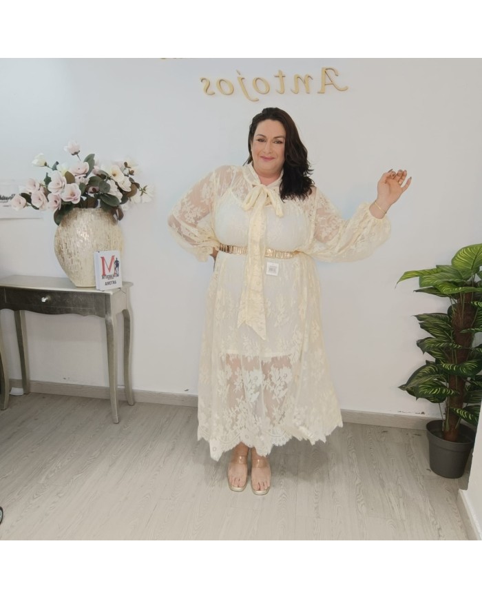 Vestido Encaje Maxi Manga Larga Hielo vista 3