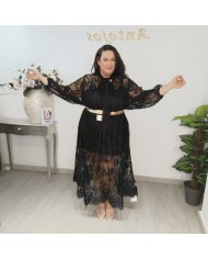 Vestido Encaje Maxi Manga Larga | Marrón, Crudo, Negro