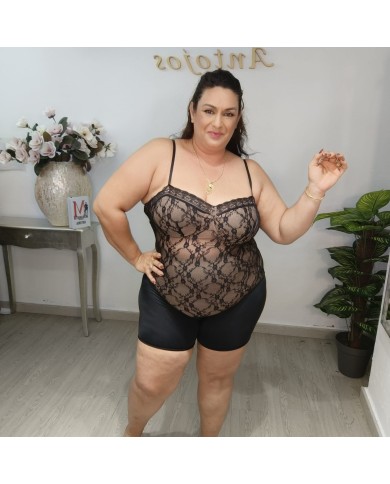 Body Encaje Lencero - Top Tirantes con Copas - Negro Nude