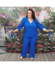 Conjunto CÁDIZ Azul | Traje de Pantalón & Blusa Lazo | Invitada Boda