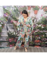 CONJUNTO NAZARET | Kimono Largo y Pantalón Estampado Boho Chic