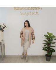 Rebeca Larga de Punto con Mangas de Lentejuelas | Abrigo de Fiesta Nude