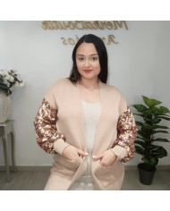 Rebeca Larga de Punto con Mangas de Lentejuelas | Abrigo de Fiesta Nude