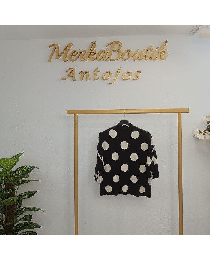 Jersey Corto Lunares XXL Negro/Blanco | Punto Oversize Manga 3/4