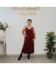 Vestido Lencero Terciopelo Fiesta | Encaje, tirante fino