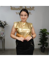 CAMISETA GALAXIA | Top Dorado Metálico Sin Mangas Fiesta