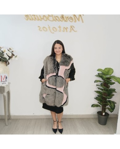 Chaleco Alaska largo de pelo sintético con bloques de color y bolsillos laterales