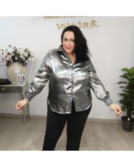 CAMISA BRILLO PUÑO | Camisa Metalizada Plata/Antracita Fiesta