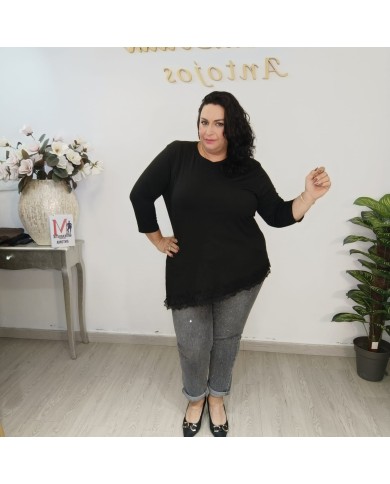 CAMISETA LARGA PUNTILLA ENCAJE vista 3