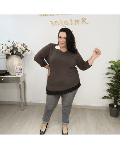 CAMISETA LARGA PUNTILLA ENCAJE vista 5