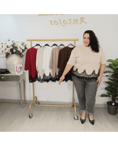 CAMISETA CORTA PUNTILLA ENCAJE