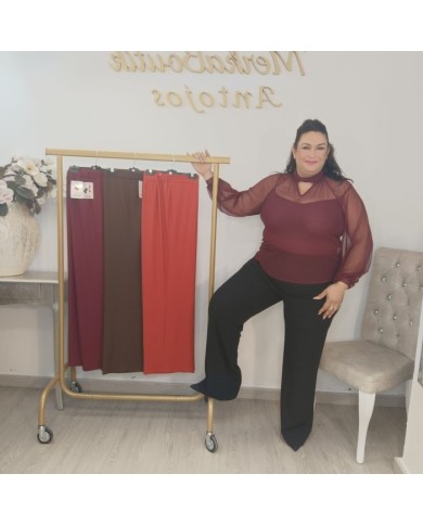 Pantalón Miguelina Ancho Tiro Alto | Palazzo Cómodo Elástico