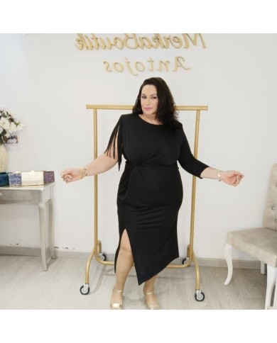 Vestido Alhambra Manga 3/4 | Drapeado y Flecos | Monocromático